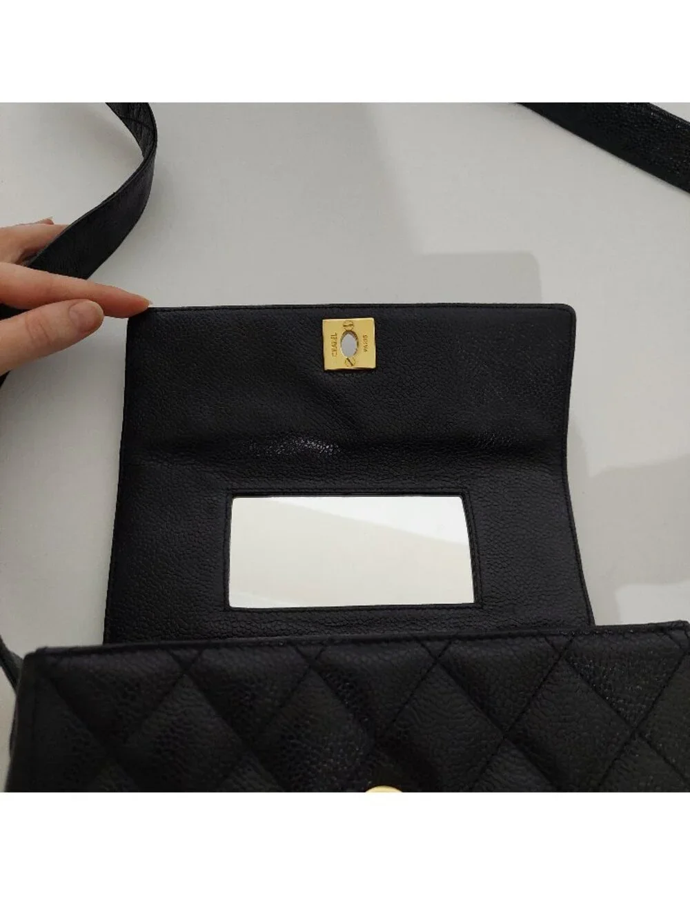 CHANEL Black Caviar Leather Square Box Flap Bag